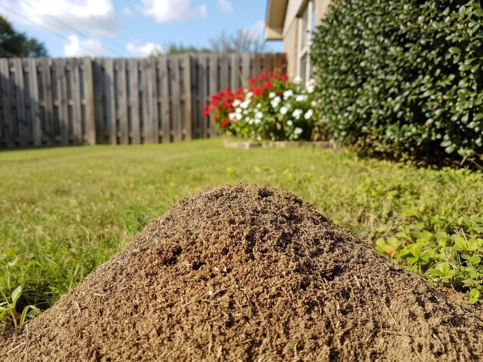 A fire ant mound in a residential lawn