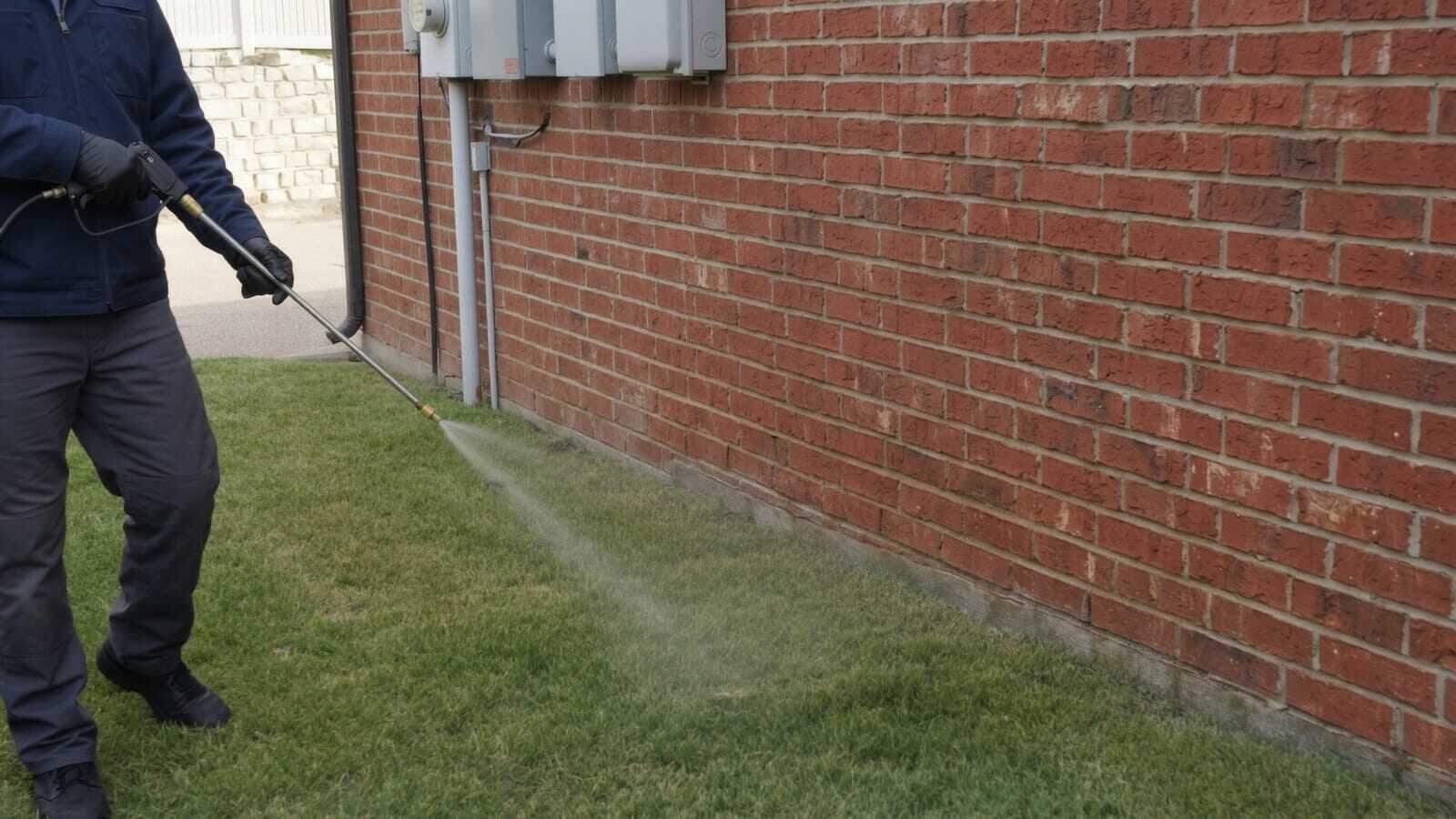 Perimeter treatment of the lawn along a brick wall